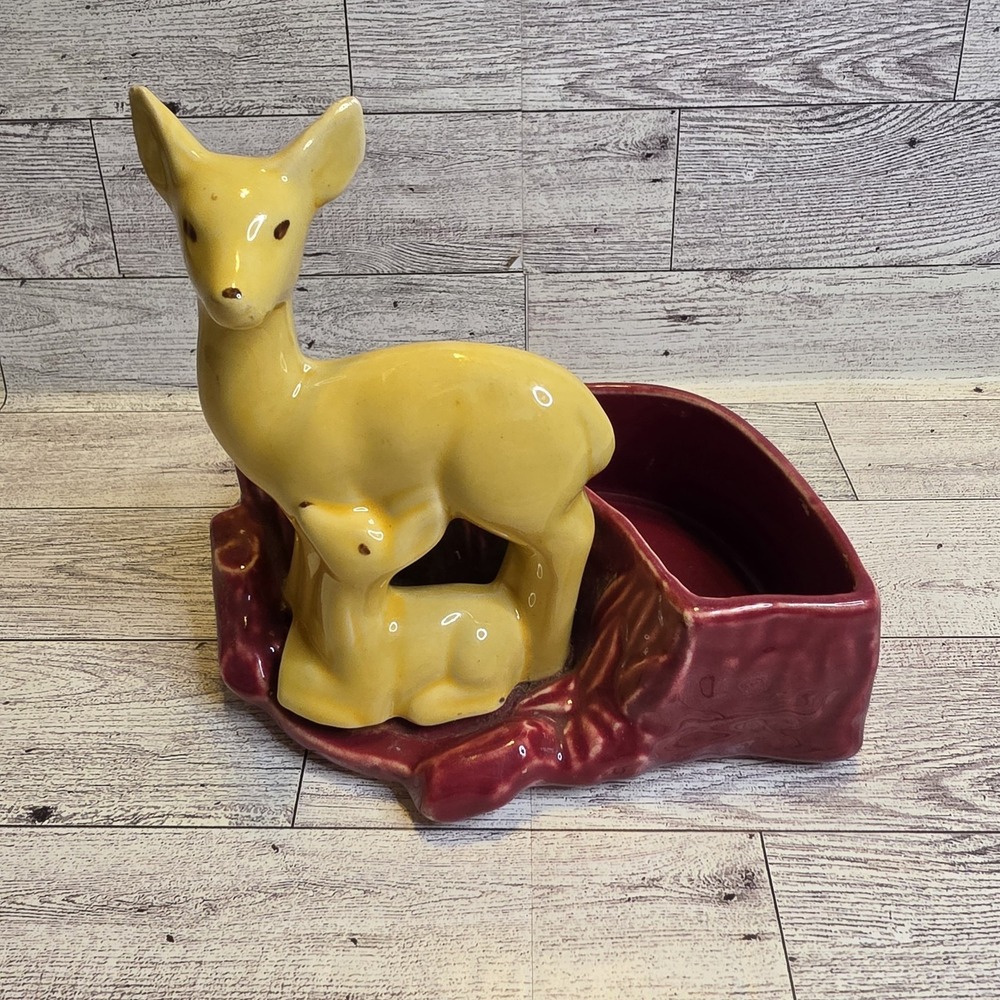 Vintage Shawnee‎ Pottery Deer Fawn Planter #669 USA Yellow & Red 6" MCM